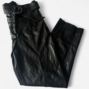 Black Faux Leather Pants with Belt